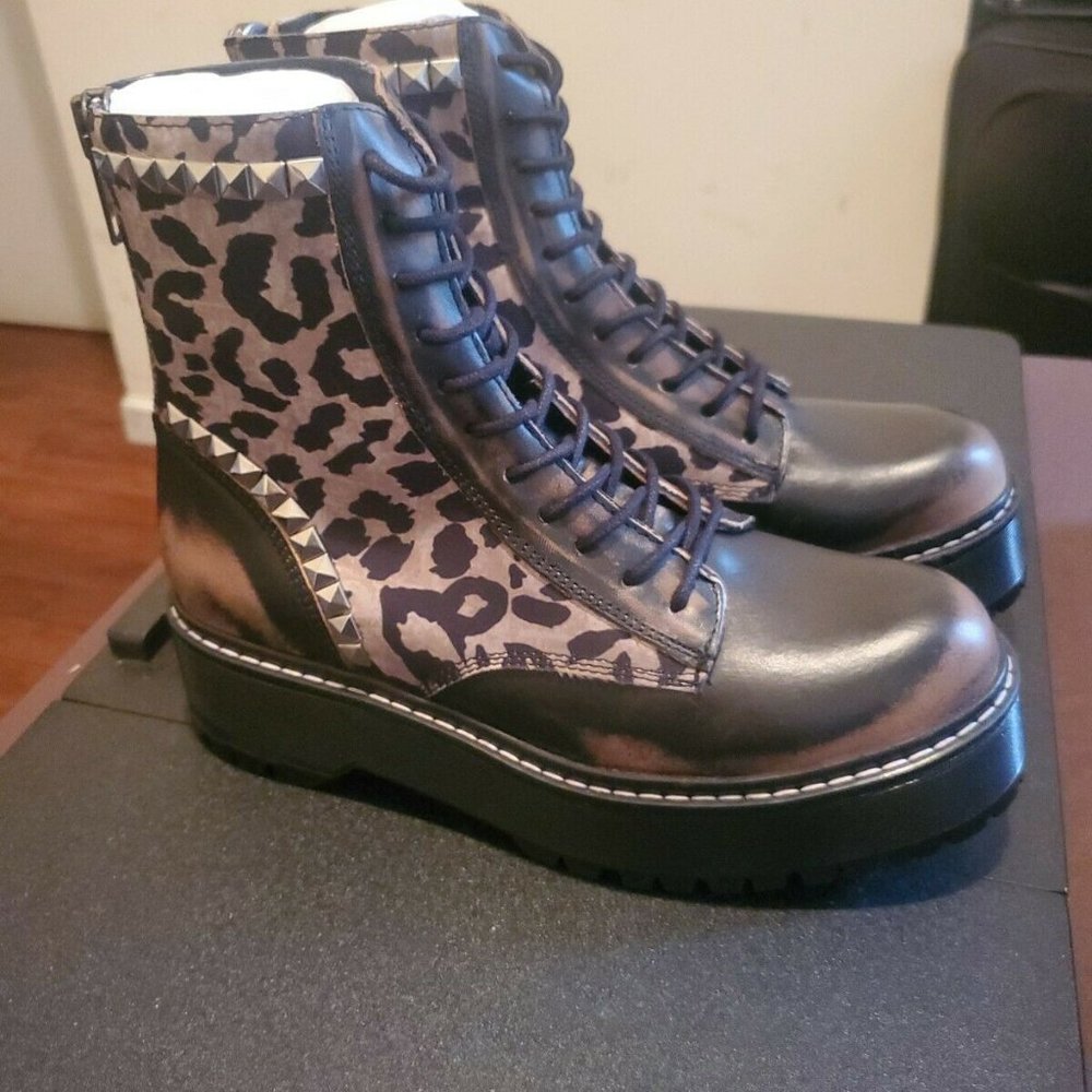 Steve Madden Avenger Leopard Studded Combat Boots